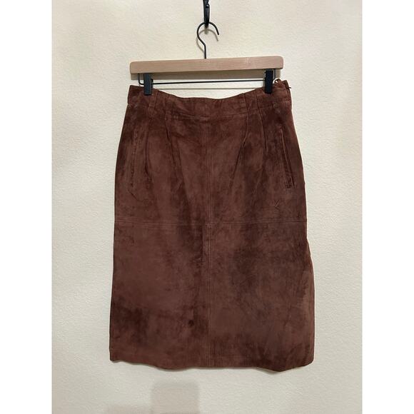 Vintage Lord & Taylor Suede Skirt Pig Suede Brown Leather Luxury Pencil Straight - Picture 1 of 10